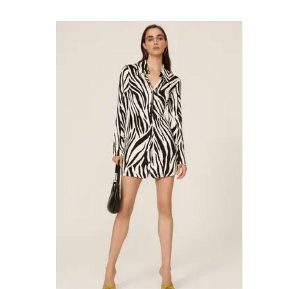 Andamane Ginerva Zebra Mini Shirtdress Long-Sleeve Women's Size 8